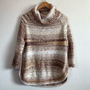 Ponsesa Wool Blend Neutral Earth Tone Turtleneck With Circle Hen 3/4 Sleeves XL